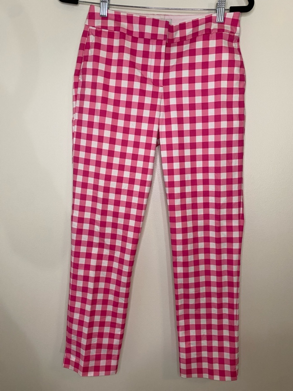 Boden Pink and White Gingham Cropped Pants